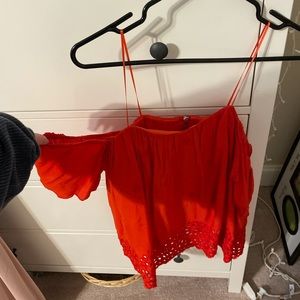 Orange red off the shoulder blouse